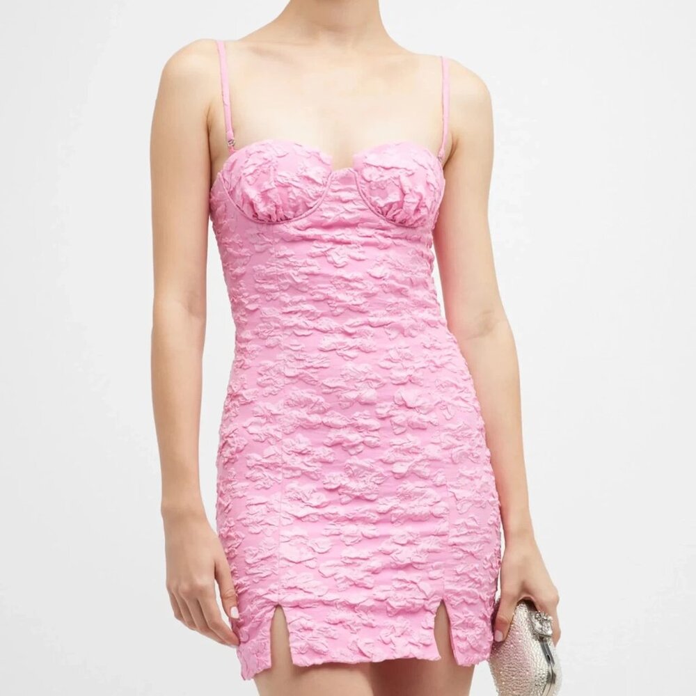ROTATE Birger Christensen Jacquard Flower Mini Dress Carnation Pink Valentines